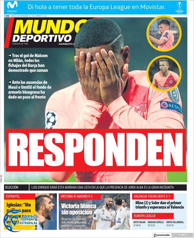 روزنامه ورزشی موندو دپورتیوو پنجشنبه 17 آبان 1397