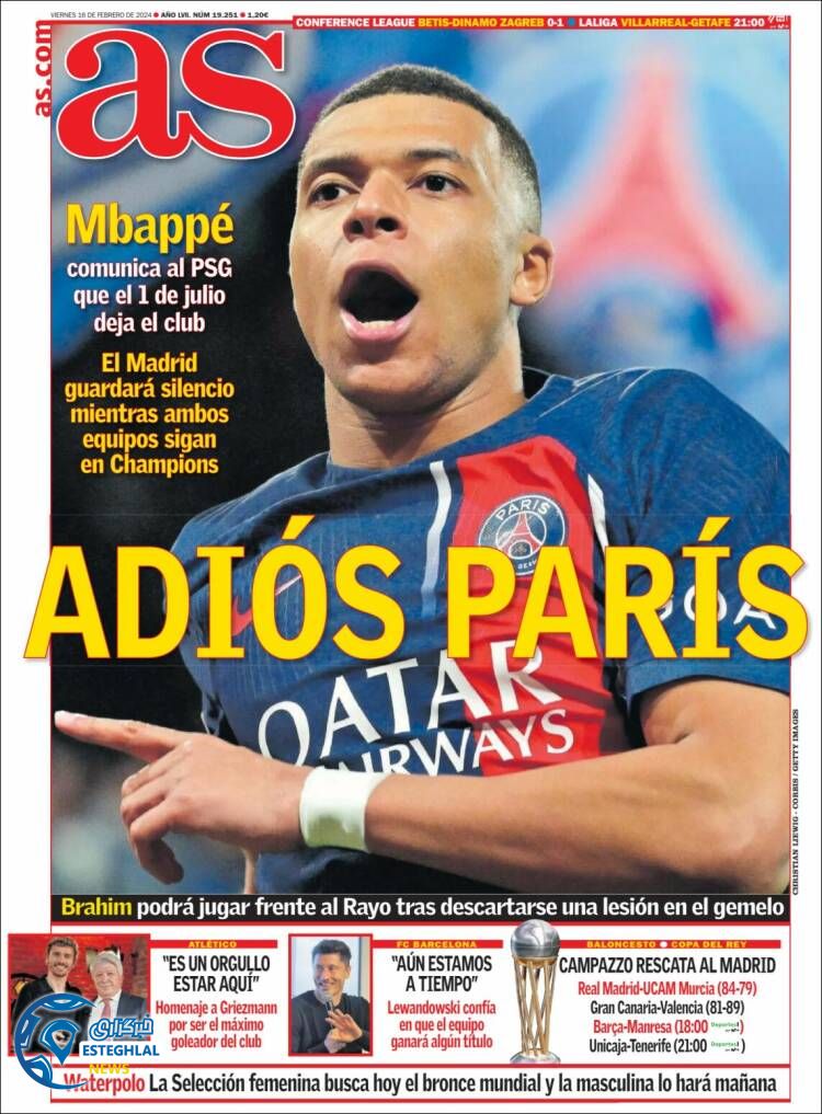 روزنامه ورزشی آ اس جمعه 27 بهمن 1402