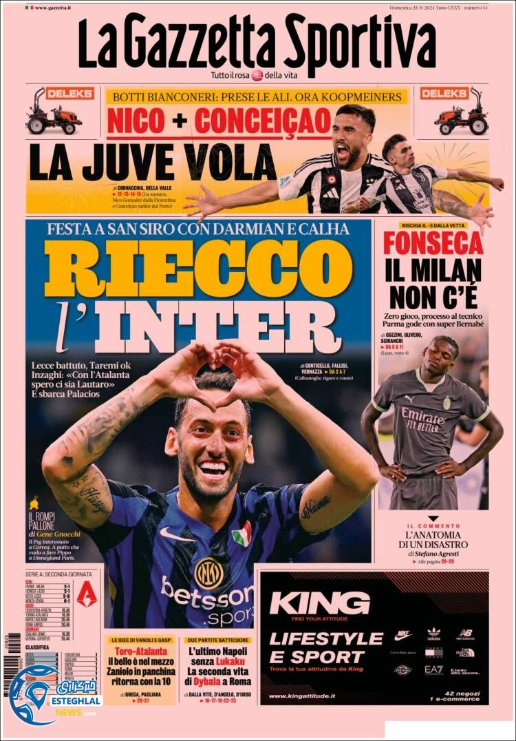 روزنامه ورزشی گاتزتا دلو اسپورت یکشنبه 4 شهریور 1403 