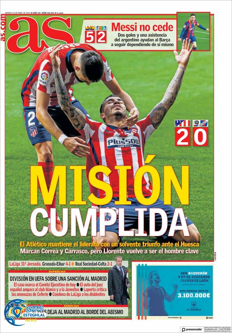 روزنامه ورزشی آ اس جمعه 3 اردیبهشت 1400