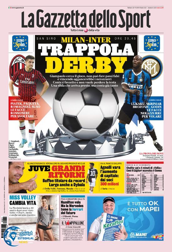 روزنامه ورزشی گاتزتا دلو اسپورت شنبه 30 شهریور 1398