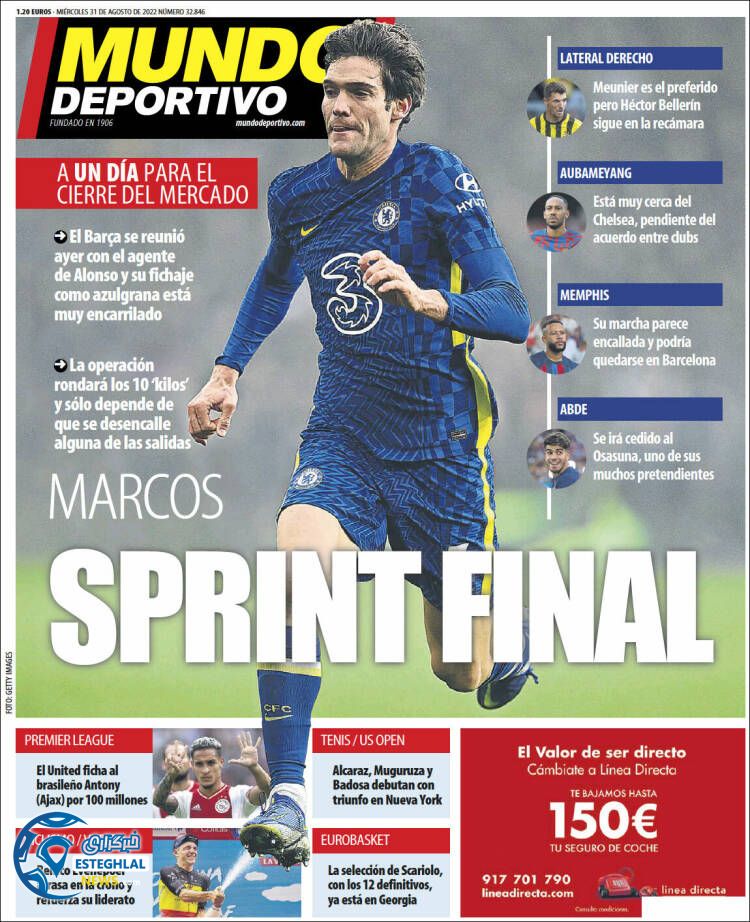 روزنامه ورزشی موندو دپورتیوو چهارشنبه 9 شهریور 1401