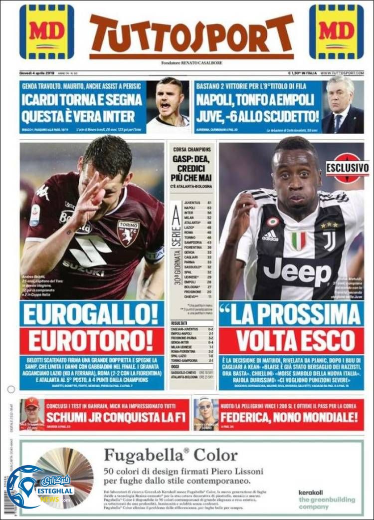 روزنامه ورزشی توتو اسپورت پنجشنبه 15 فروردین 1398