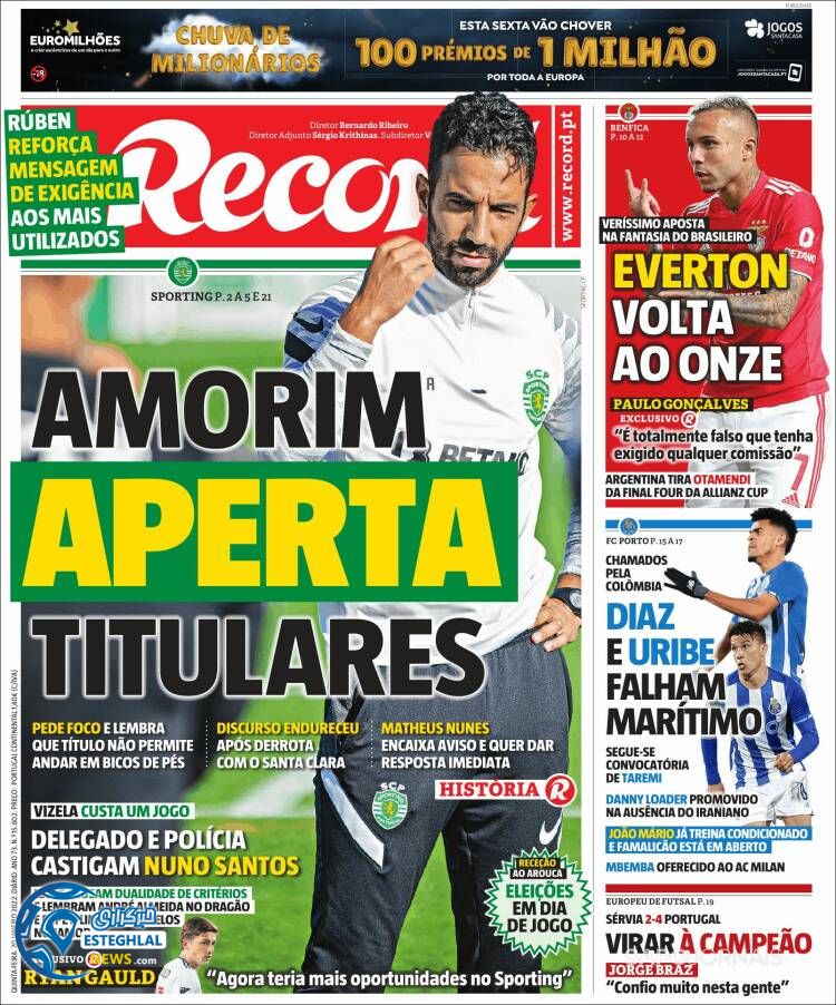 روزنامه ورزشی رکورد پنجشنبه 30 دی 1400