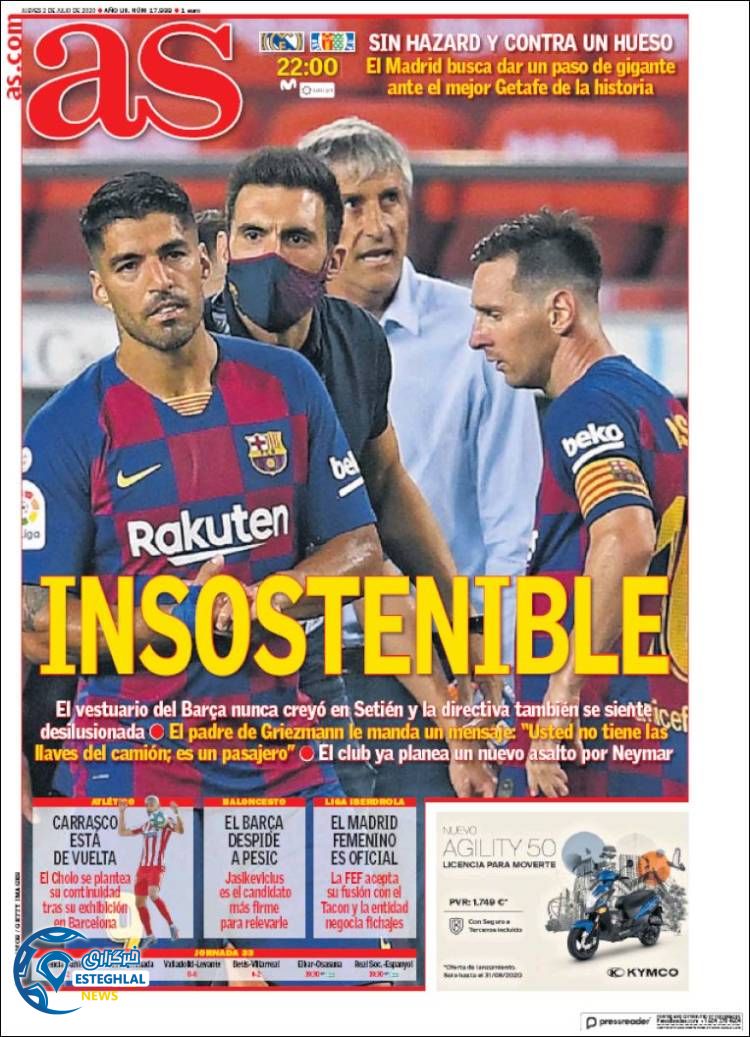 روزنامه ورزشی آاس پنجشنبه 12 تیر 1399