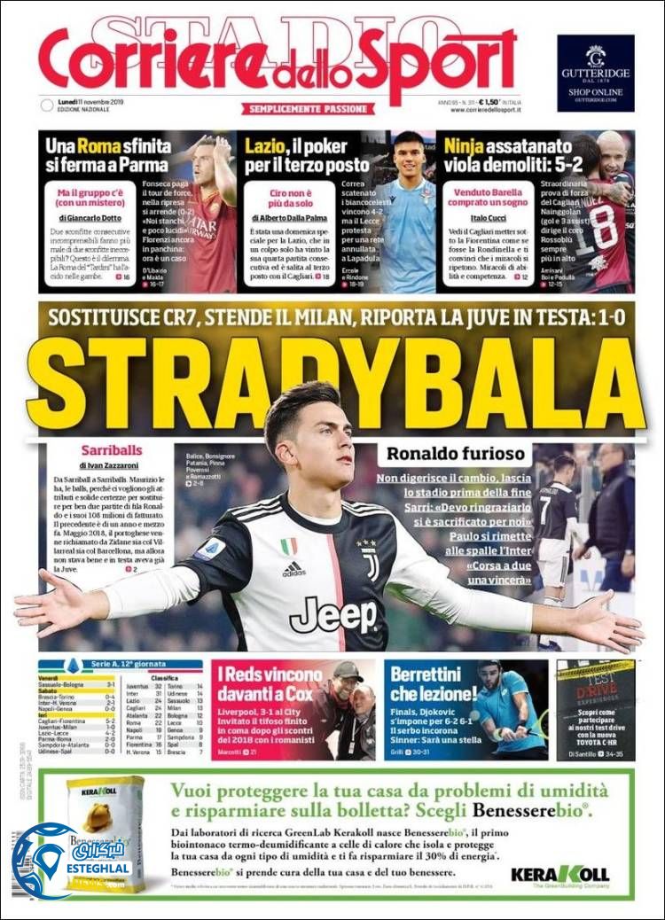 روزنامه ورزشی کوریره دلو اسپورت دوشنبه 20 آبان 1398