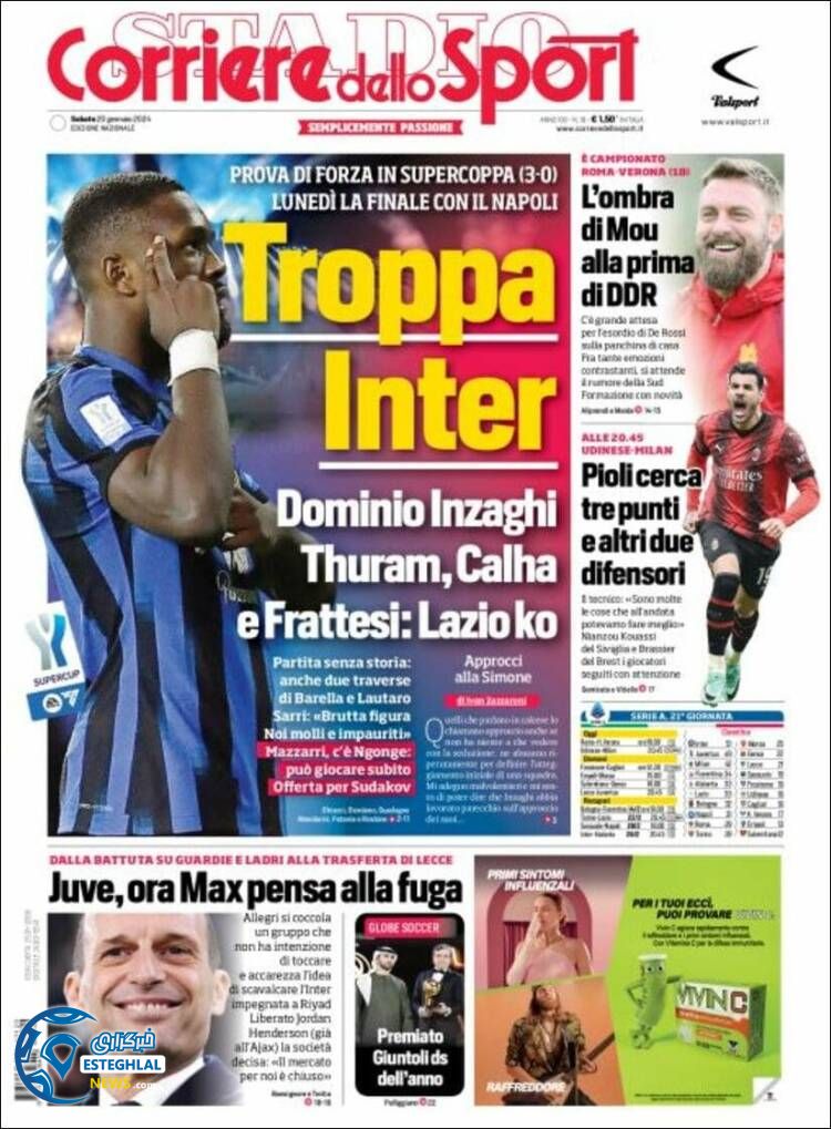 روزنامه  ورزشی کوریره دلو اسپورت شنبه 30 دی 1402 