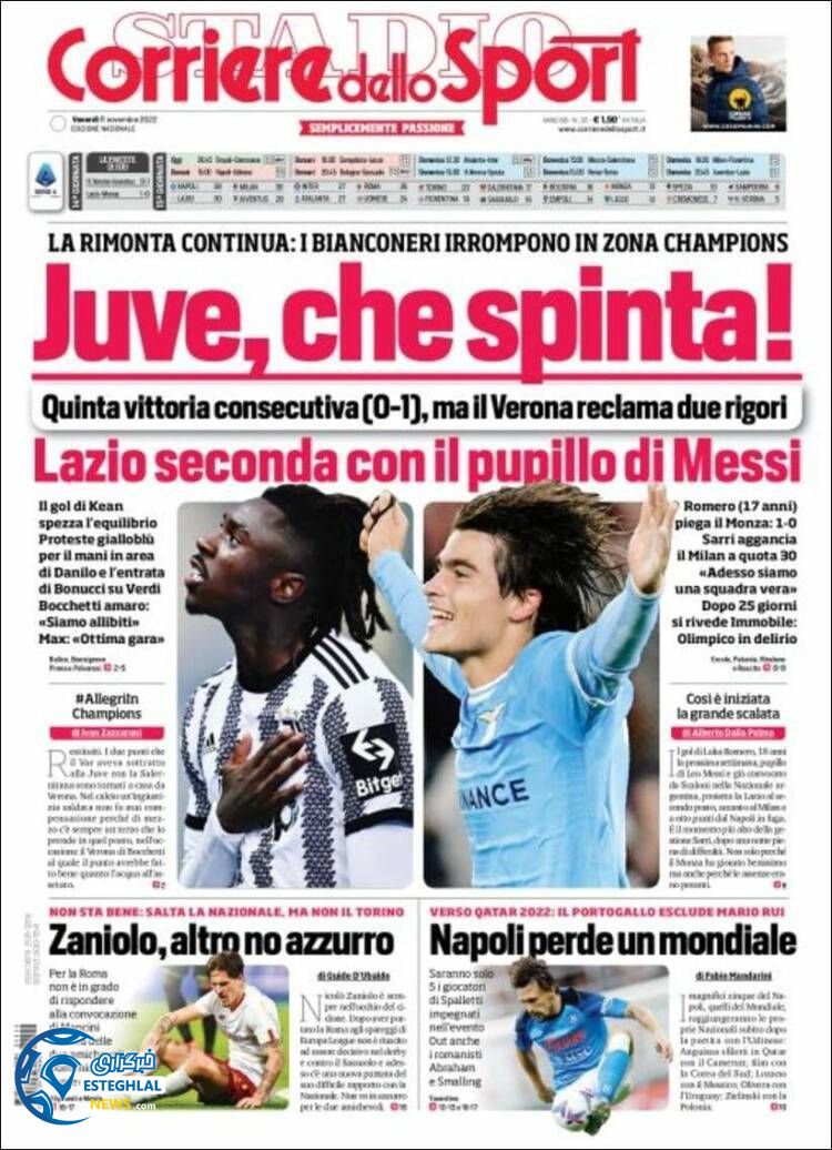 روزنامه ورزشی کوریره دلو اسپورت جمعه 20 آبان 1401 