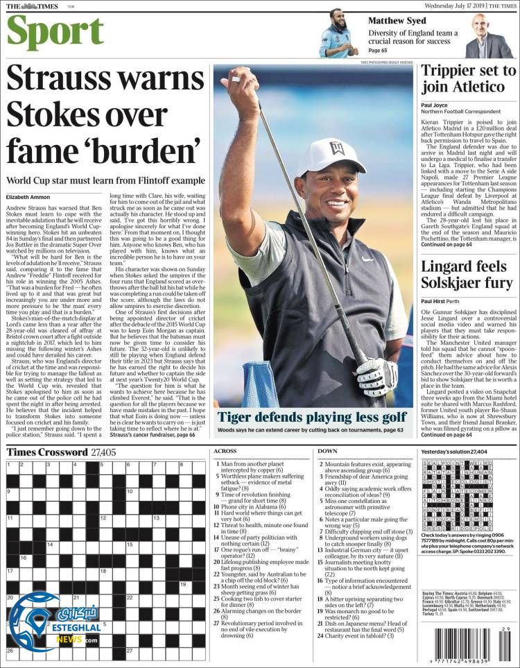 روزنامه ورزشی تایمز اسپورت چهارشنبه 26 تیر 1398