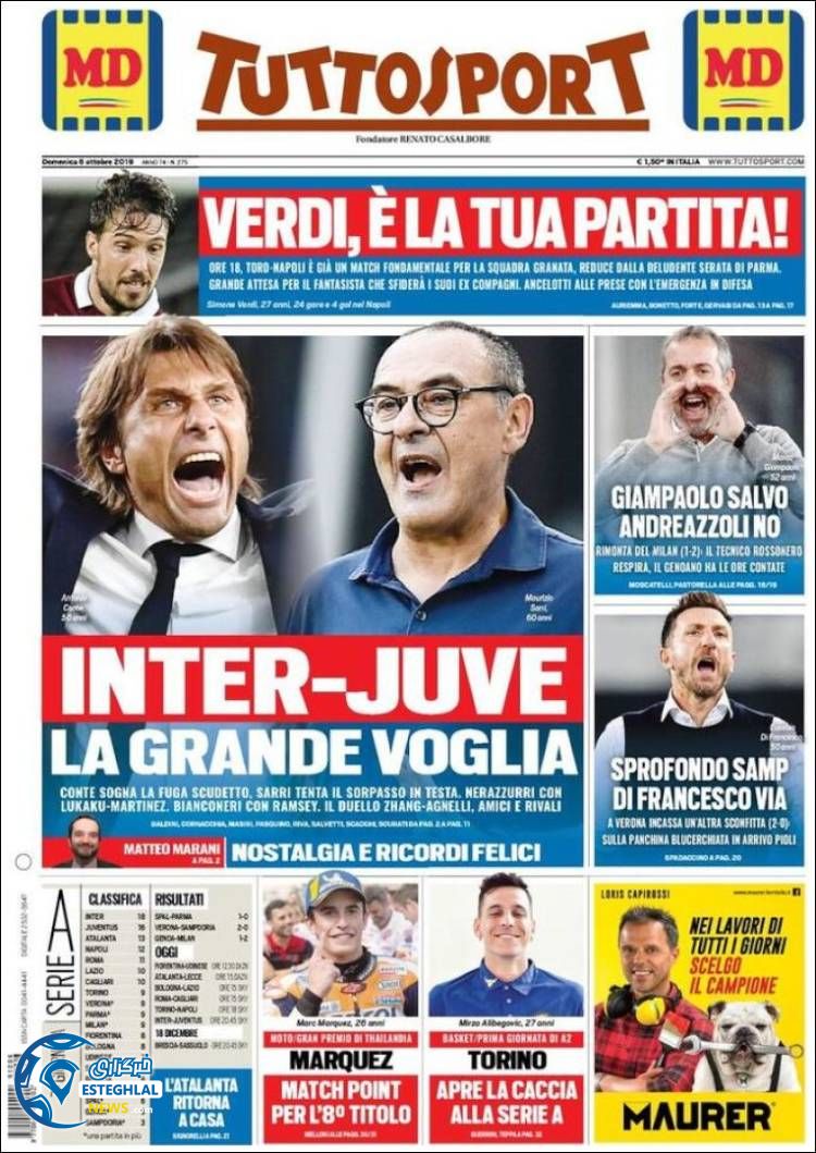 روزنامه ورزشی توتو اسپورت یکشنبه 14 مهر 1398