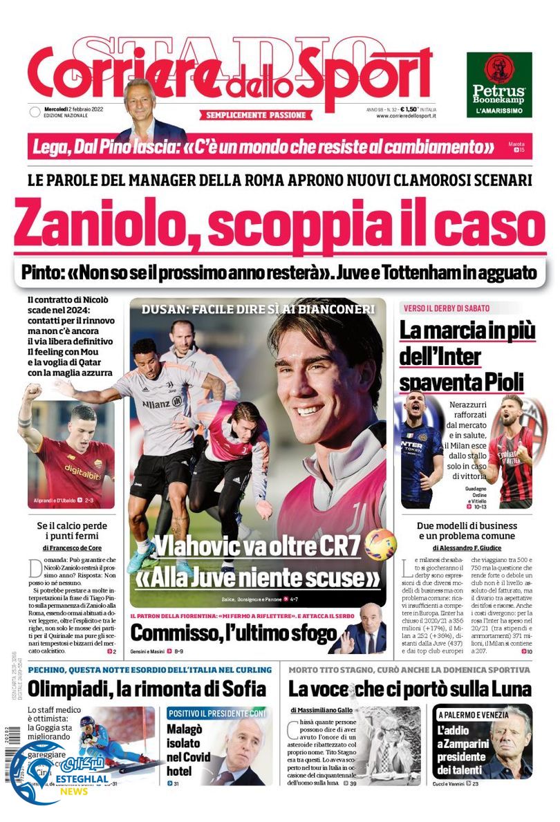 روزنامه ورزشی کوریره دلو اسپورت چهارشنبه 13 بهمن 1400