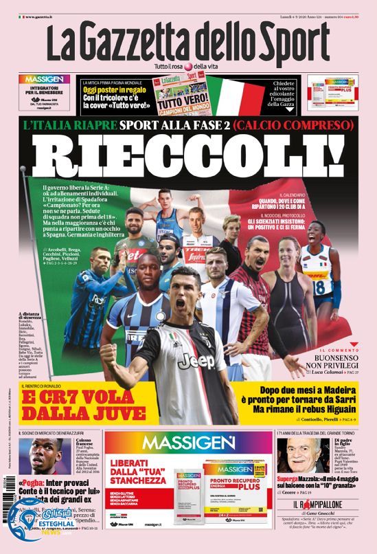 روزنامه ورزشی گاتزتا دلو اسپورت دوشنبه 15 اردیبهشت 1399