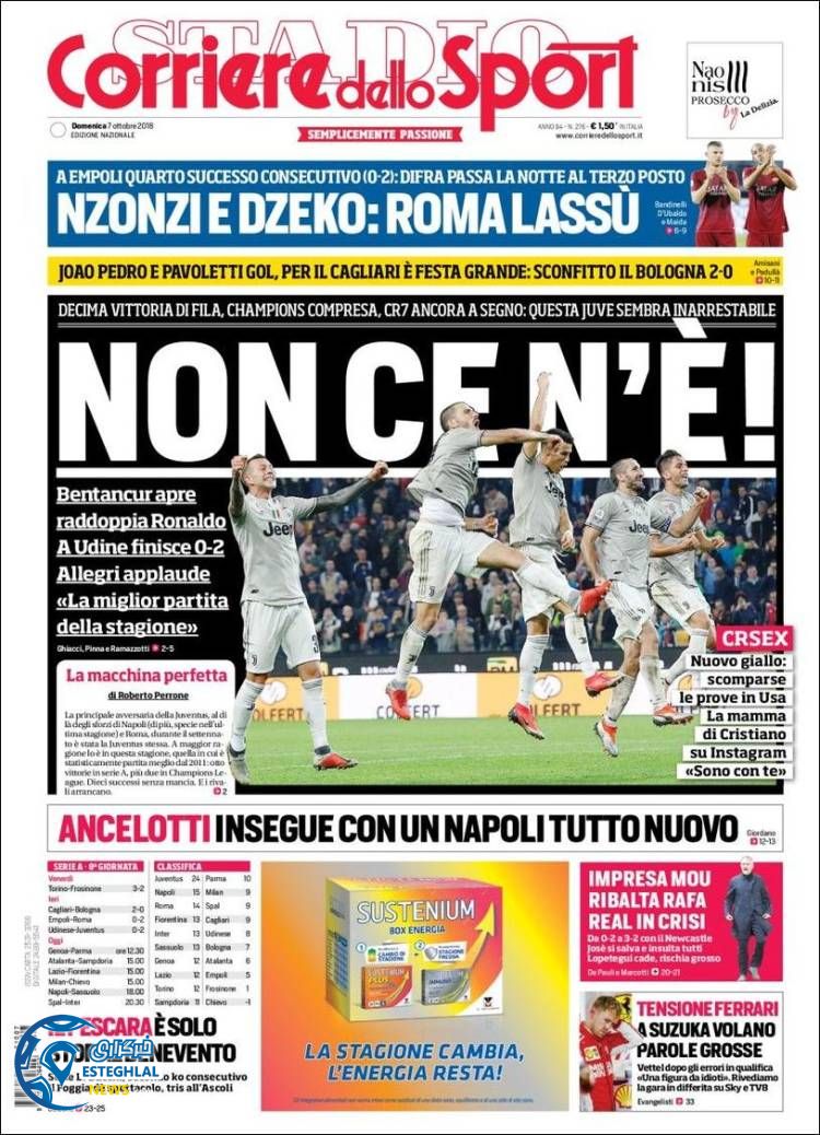 روزنامه ورزشی کوریره دلو اسپورت یکشنبه 15 مهر 1397