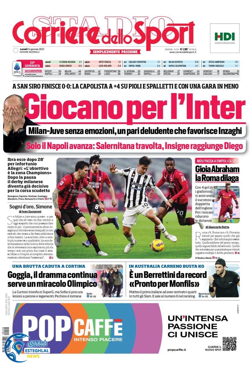 روزنامه ورزشی کوریره دلو اسپورت دوشنبه 4 بهمن 1400