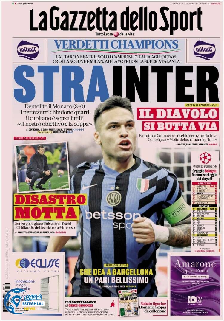 روزنامه  ورزشی  گاتزتا دلو اسپورت پنجشنبه 11 بهمن 1403 