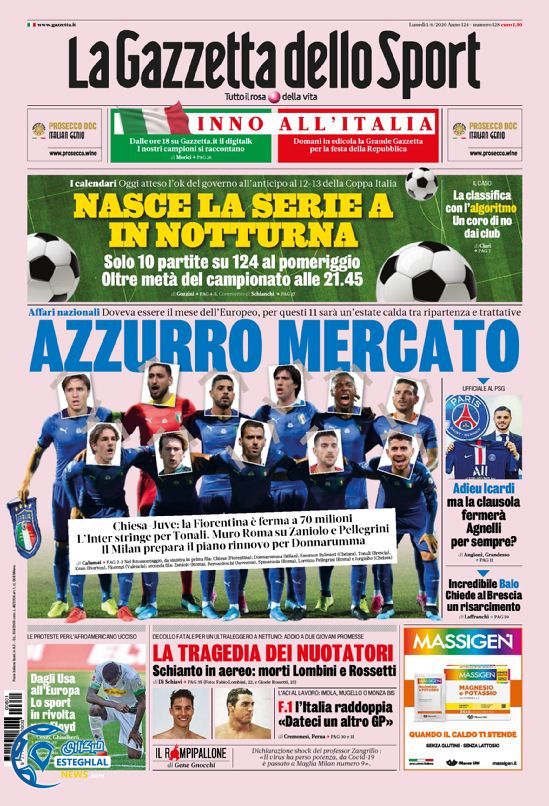 روزنامه ورزشی گاتزتا دلو اسپورت دوشنبه 12 خرداد 1399