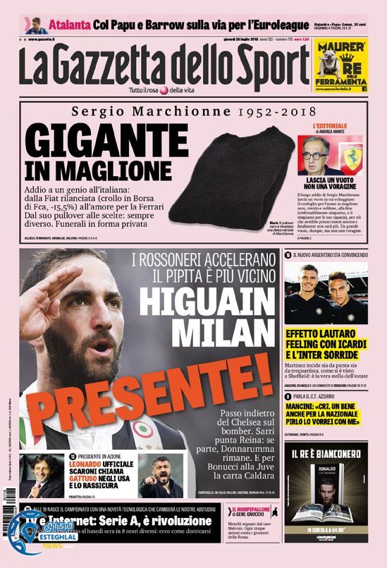 روزنامه ورزشی گاتزتا دلو اسپورت پنجشنبه 4 مرداد 1397