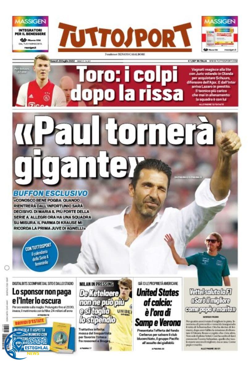 روزنامه ورزشی توتو اسپورت جمعه 7 مرداد 1401 