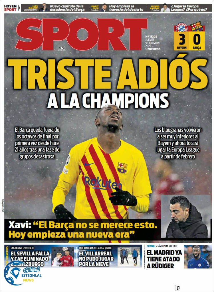 روزنامه ورزشی اسپورت پنجشنبه 18 آذر 1400