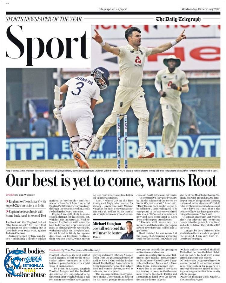 روزنامه ورزشی تلگراف اسپورت چهارشنبه 22 بهمن 1399