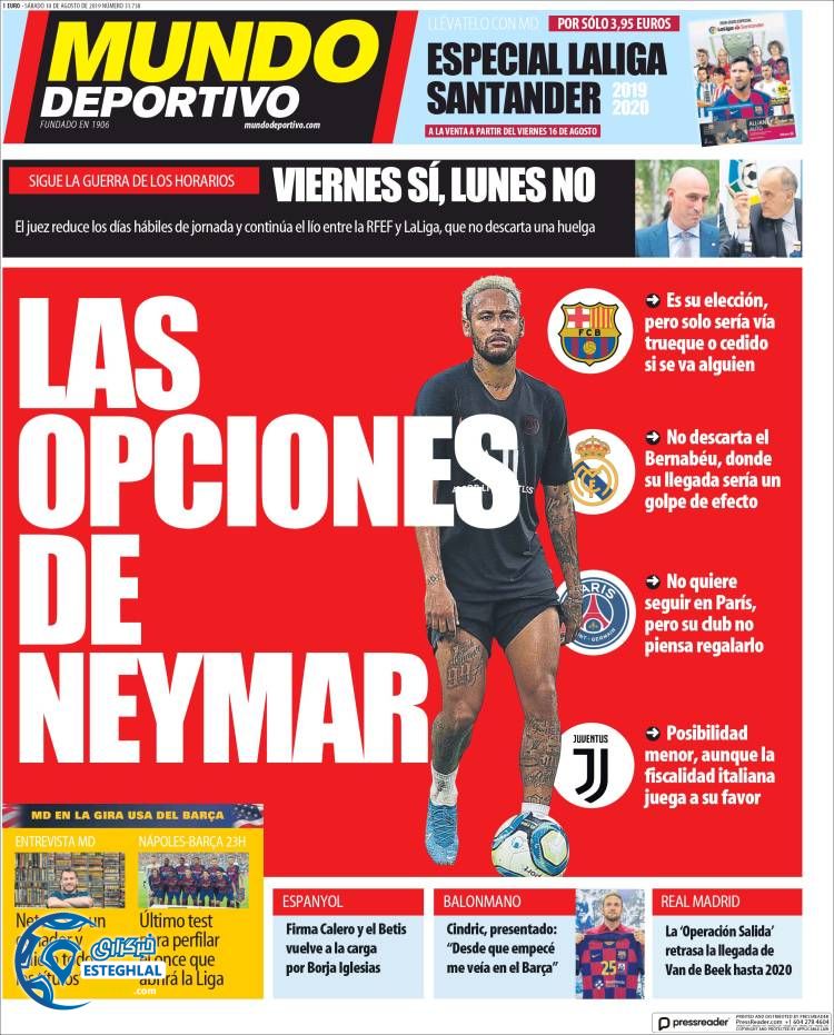 روزنامه ورزشی موندو دپورتیوو شنبه 19 مرداد 1398