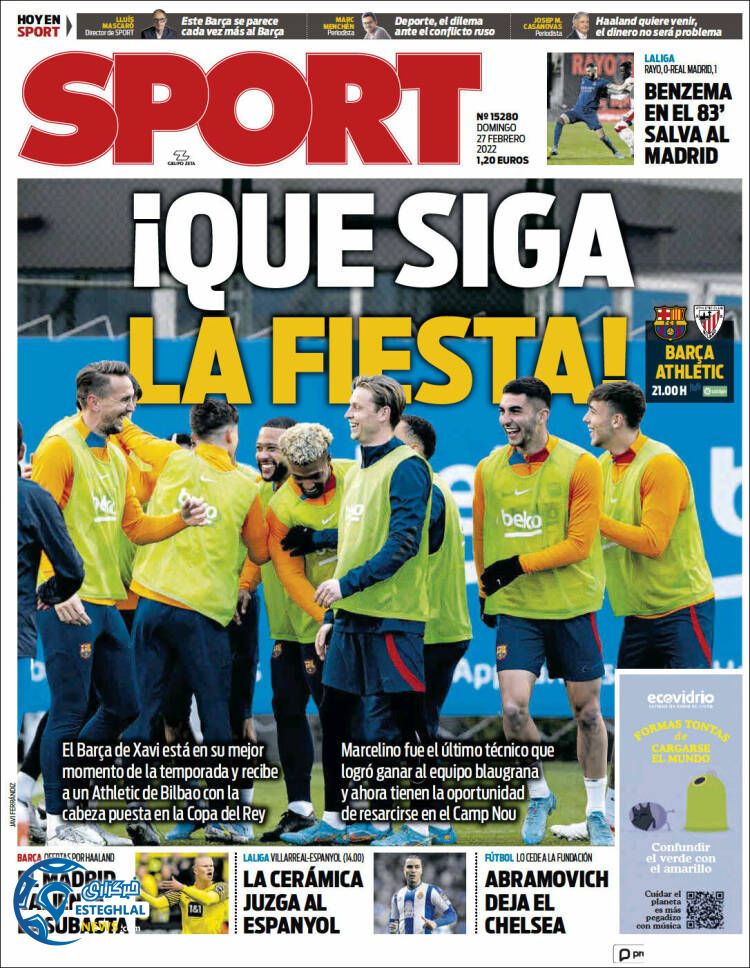 روزنامه ورزشی اسپورت یکشنبه 8 اسفند 1400