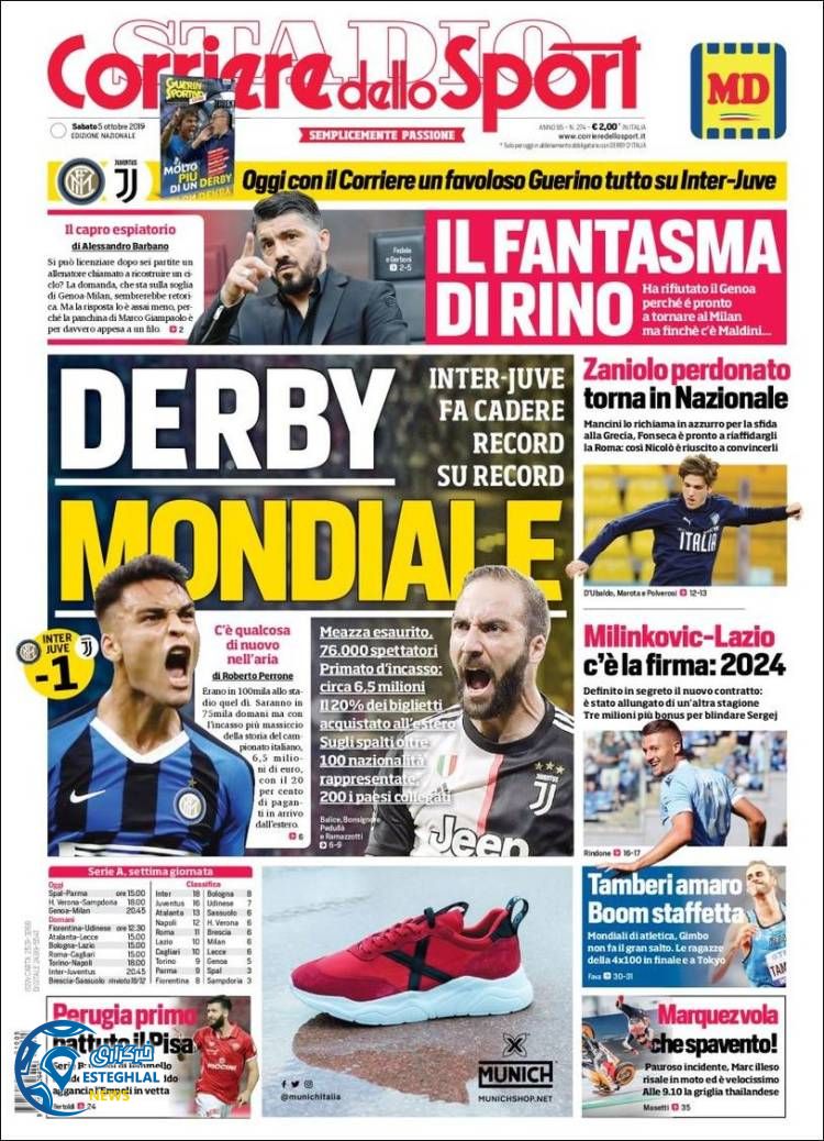 روزنامه ورزشی کوریره دلو اسپورت شنبه 13 مهر 1398