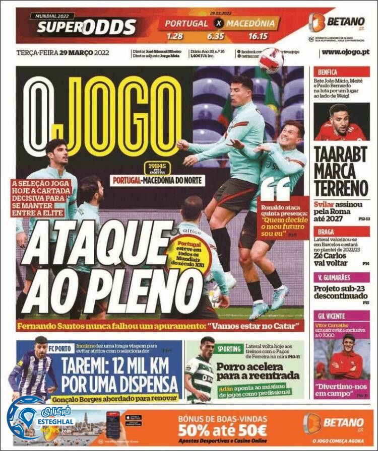 روزنامه ورزشی اوجوگو سه شنبه 9 فروردین 1401