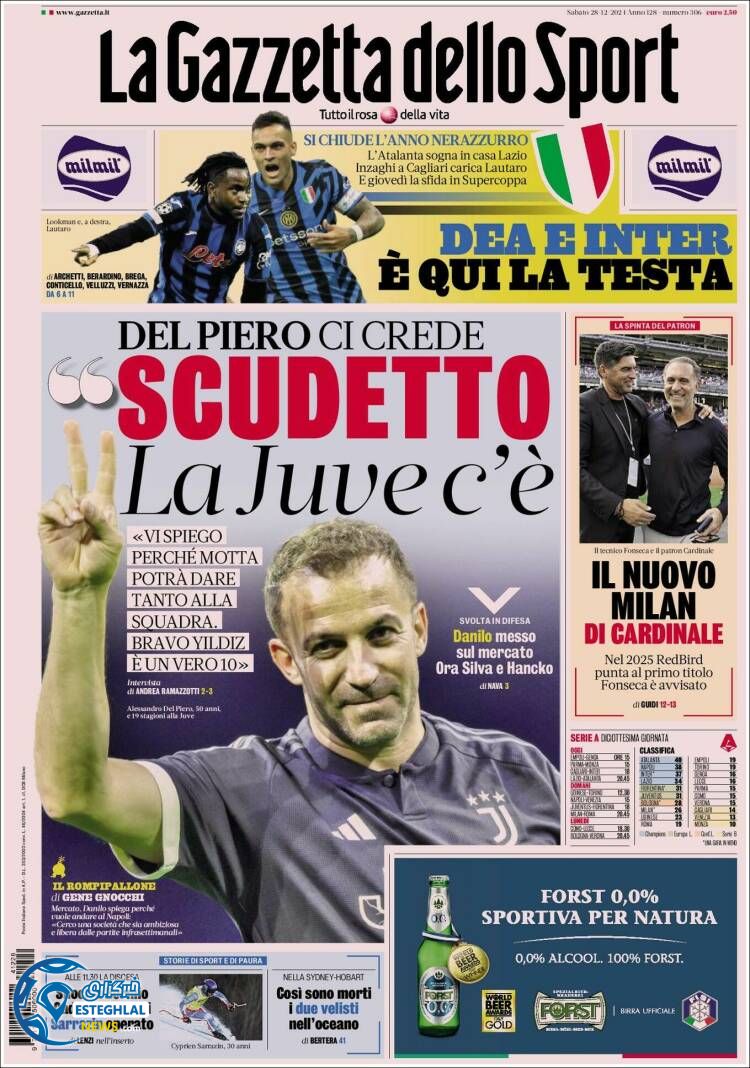 روزنامه  ورزشی گاتزتا دلو  اسپورت شنبه 8 دی 1403 