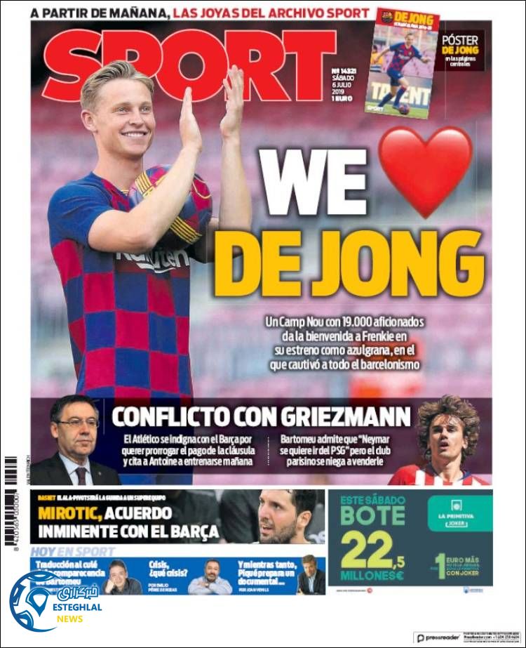 روزنامه ورزشی اسپورت شنبه 15 تیر 1398 