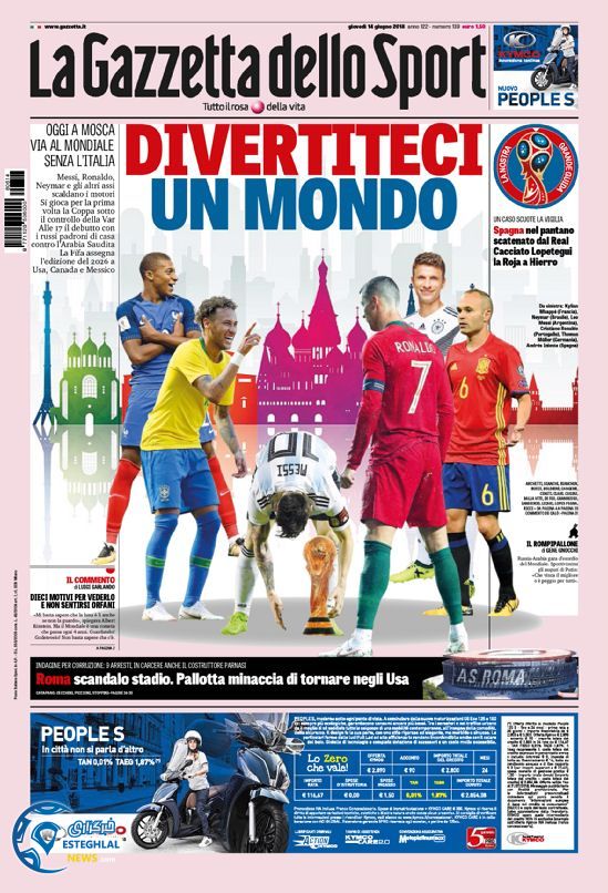 روزنامه گاتزتا دلو اسپورت پنجشنبه 24 خرداد 1397