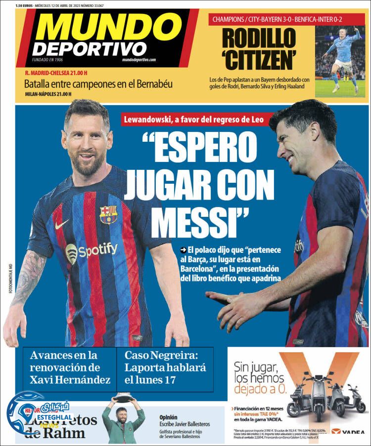 روزنامه ورزشی موندو دپورتیوو چهارشنبه 23 فروردین 1402 