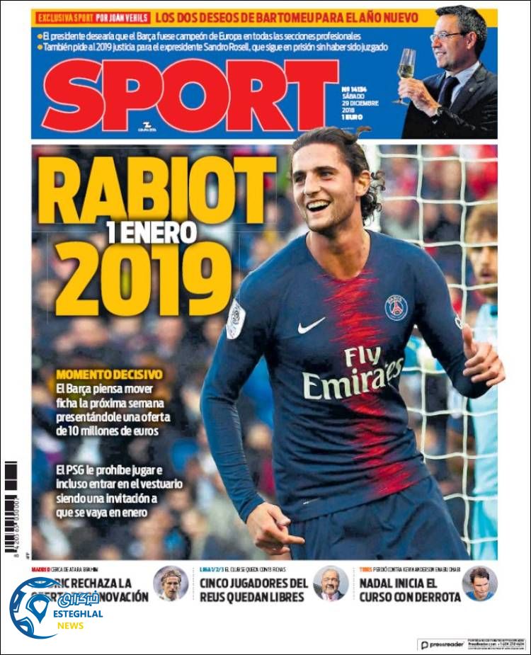 روزنامه ورزشی اسپورت شنبه 8 دی 1397