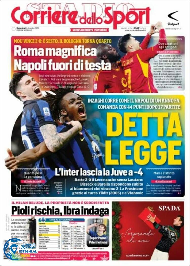 روزنامه ورزشی کوریره دلو اسپورت یکشنبه 3 دی 1402  