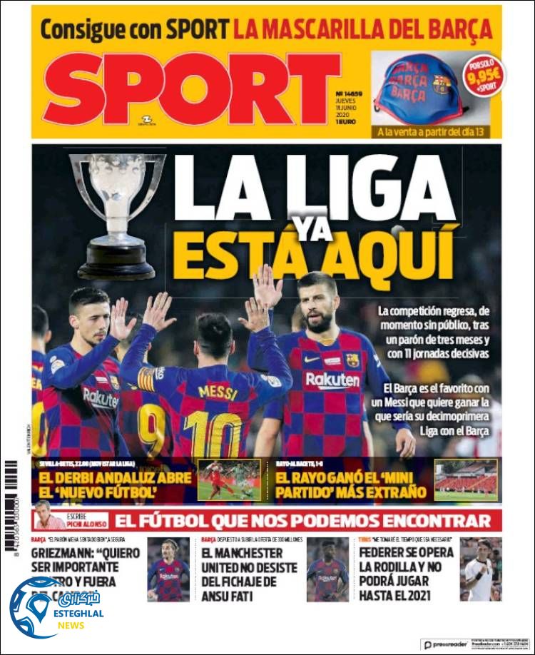 روزنامه ورزشی اسپورت پنجشنبه 22 خرداد 1399