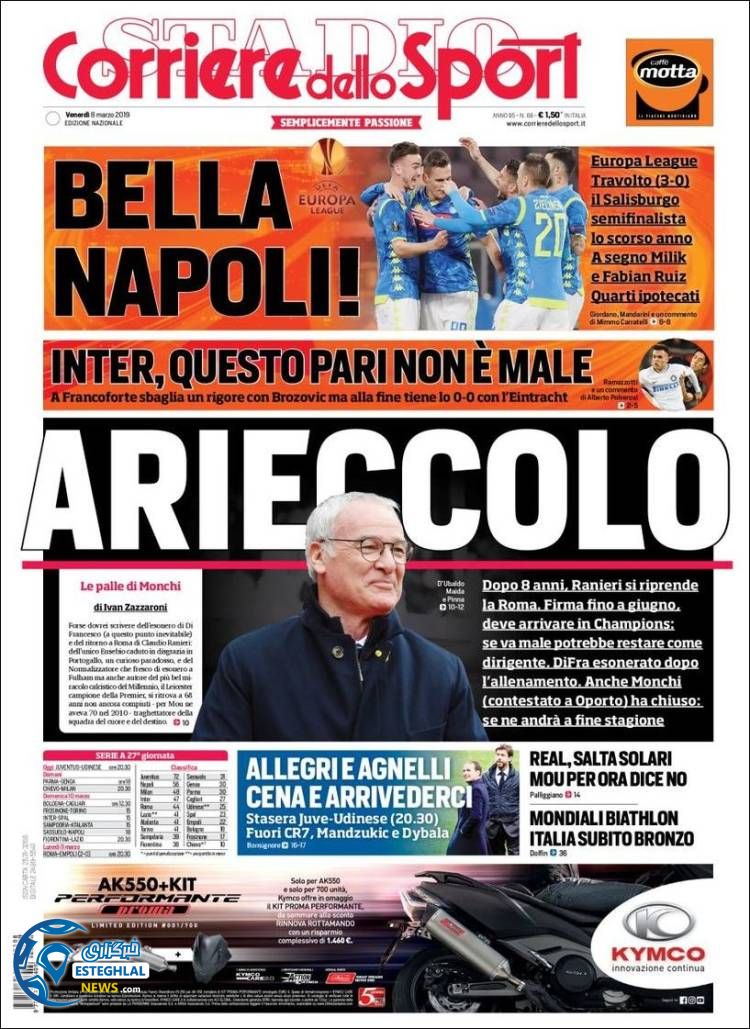 روزنامه ورزشی کوریره دلو اسپورت جمعه 17 اسفند 1397