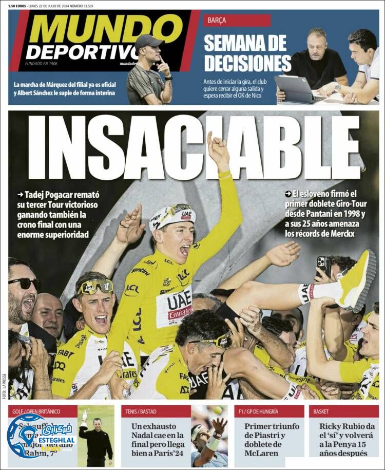 روزنامه ورزشی موندو دپورتیوو دوشنبه 1 مرداد 1403 