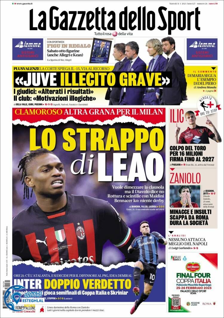 روزنامه ورزشی گاتزتا دلو اسپورت سه شنبه 11 بهمن 1401  