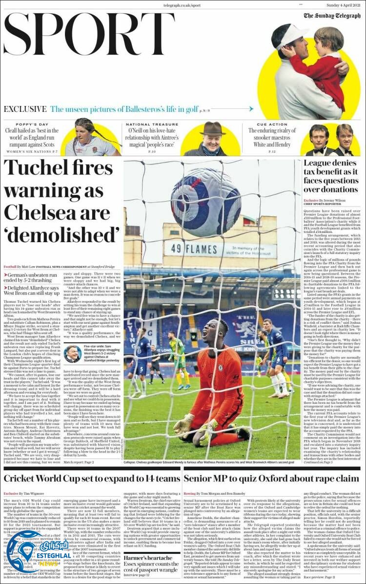 روزنامه ورزشی تلگراف اسپورت یکشنبه 15 فروردین 1400