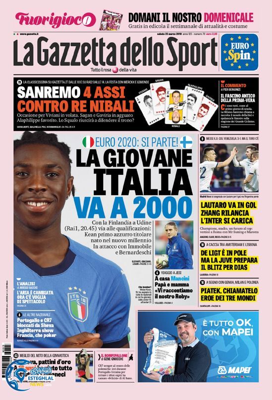 روزنامه ورزشی گاتزتا دلو اسپورت شنبه 3 فروردین 1398