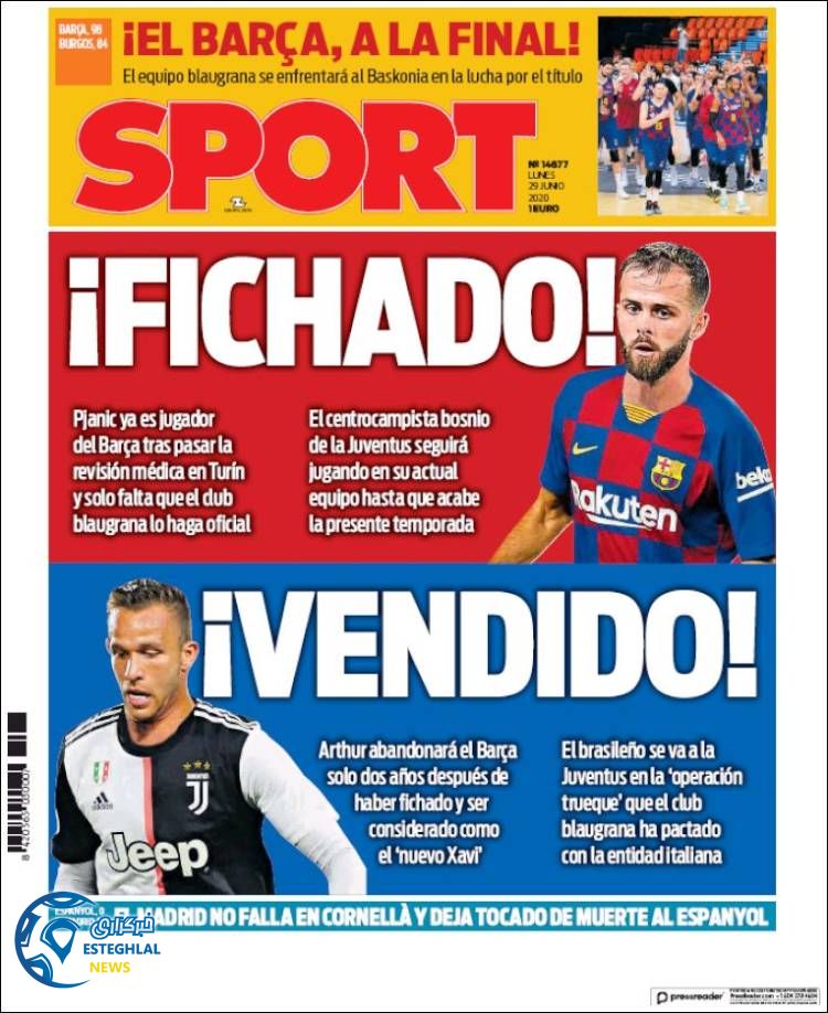 روزنامه ورزشی اسپورت دوشنبه 9 تیر 1399