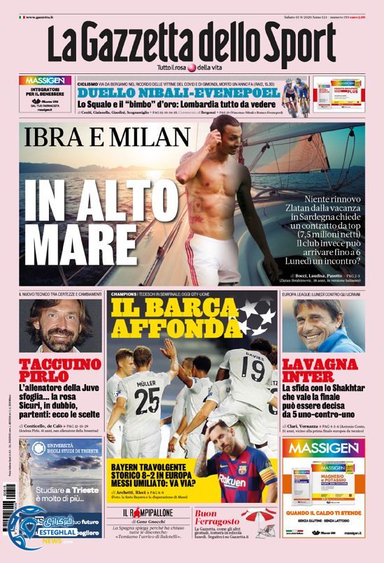 روزنامه ورزشی گاتزتا دلو اسپورت یکشنبه 26 مرداد 1399