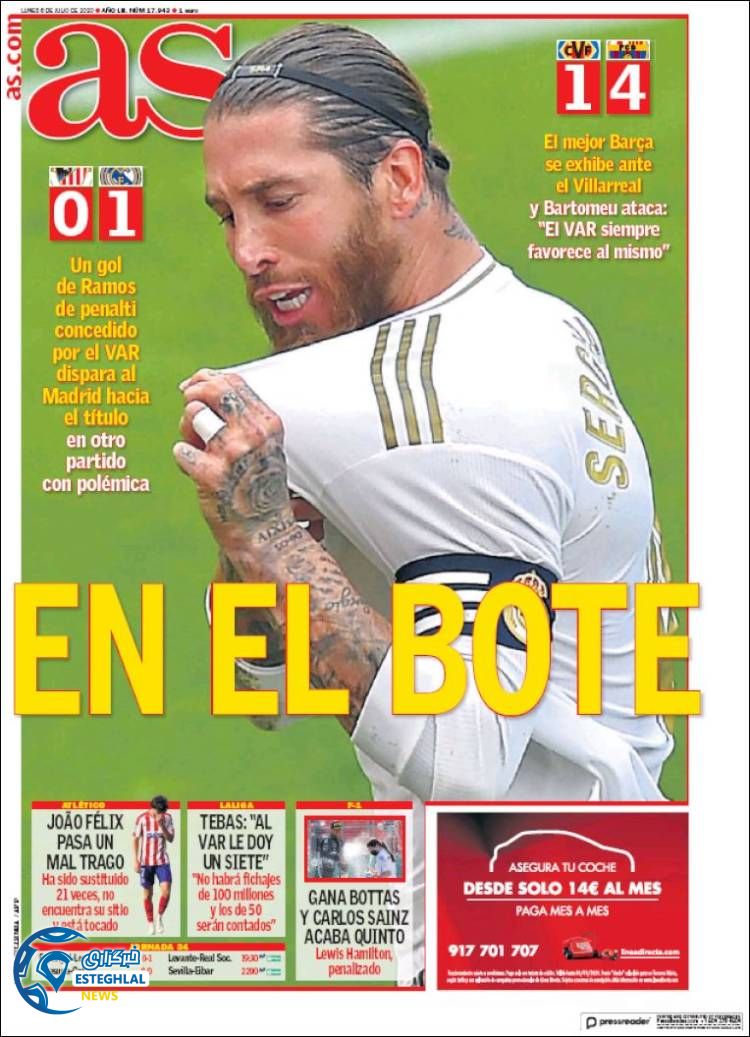 روزنامه ورزشی آاس دوشنبه 16 تیر 1399