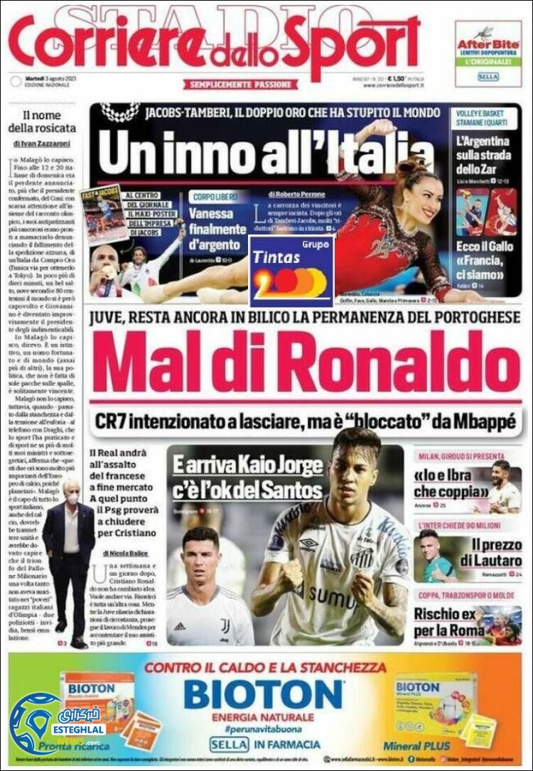 روزنامه ورزشی کوریره دلو اسپورت سه شنبه 12 مرداد 1400