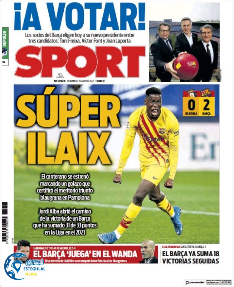 روزنامه ورزشی اسپورت یکشنبه 17 اسفند 1399