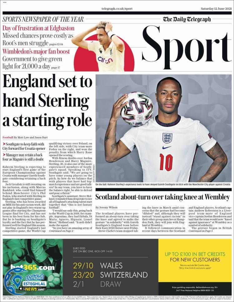 روزنامه ورزشی تلگراف اسپورت شنبه 22 خرداد 1400