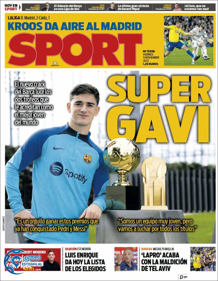 روزنامه ورزشی اسپورت جمعه 20 آبان 1401 