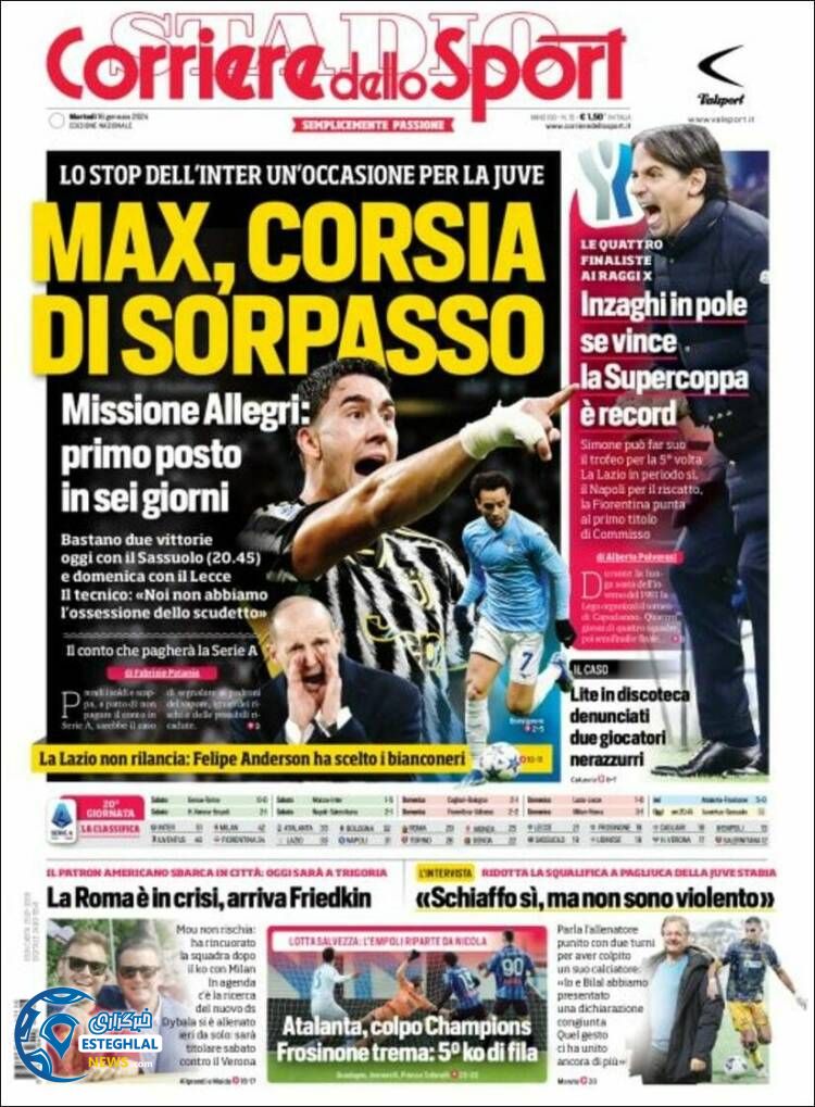 روزنامه ورزشی کوریره دلو اسپورت سه شنبه 26 دی 1402  