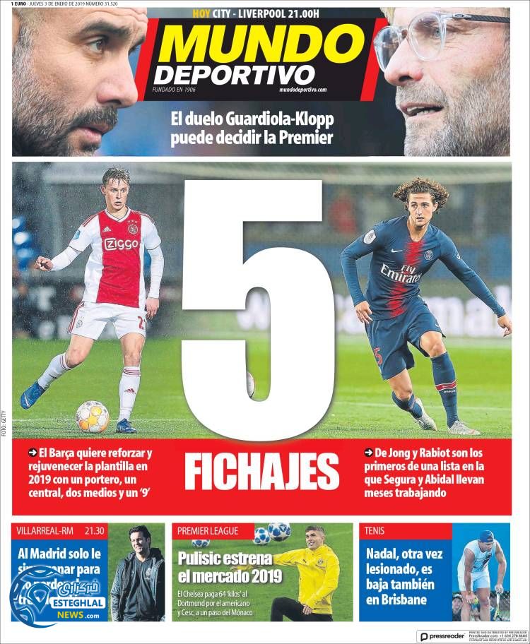 روزنامه ورزشی موندو دپورتیوو پنجشنبه 13 دی 1397