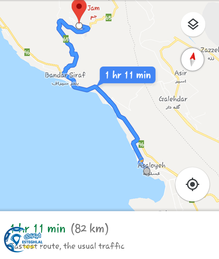 مسیر عسلویه تا جم